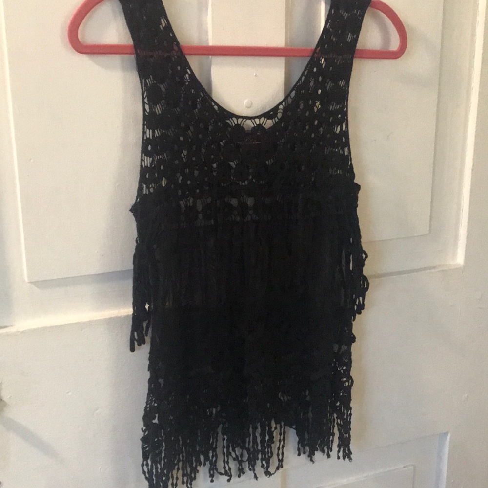 black coverup lace see through fringe